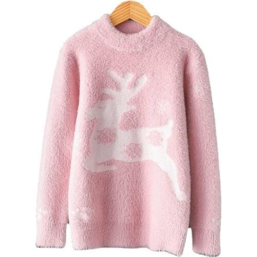 2021 Ins Fashion Girls Sweaters Fleece Pullovers Winter Warm Outwear Sweaters Christmas New Winter Children Clothing