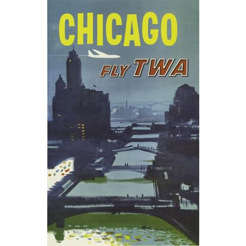 400X300MM Fly-TWA-Chicago-Austin-Briggs-1960s jumbo fridge magnet SFM-0334