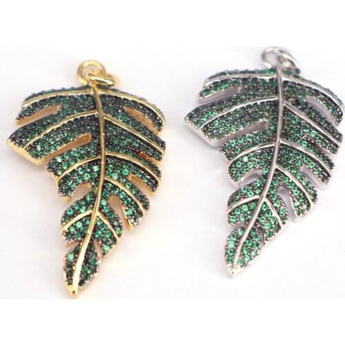 5Pcs,22*32MM Leaf pendant ,Green CZ micro pave pendant, CZ/ Cubic Zirconia charm necklace pendant