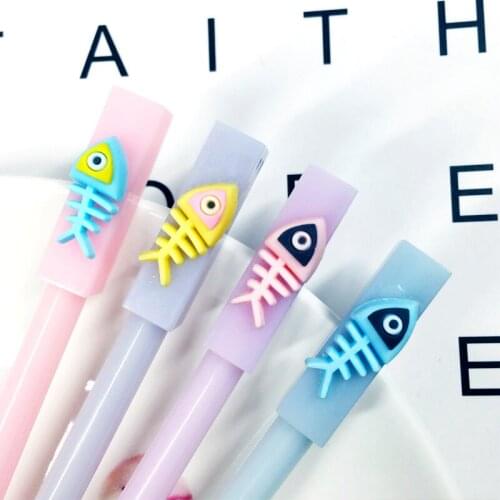 50PCS Creative Cute Female Student 0.5mm Black Pen Candy-Colored Fishbone Silicone Gel Pen Stationery Kawaii School Supplies
