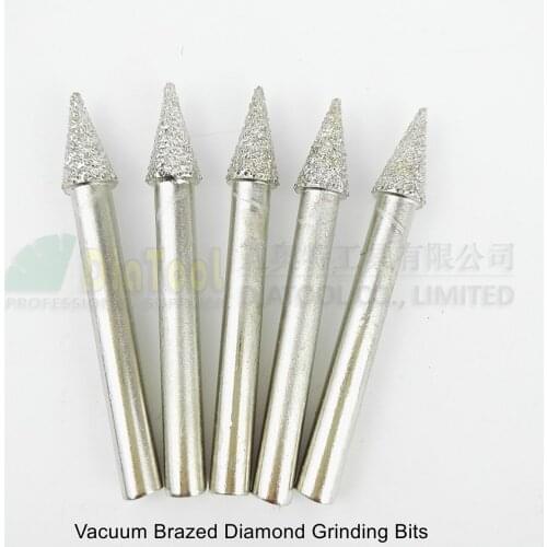 DIATOOL 5pcs #20 Vacuum Brazed Diamond Mounted Points Shank 6mm Grinding Carving Bits Cone Type 8X15mm