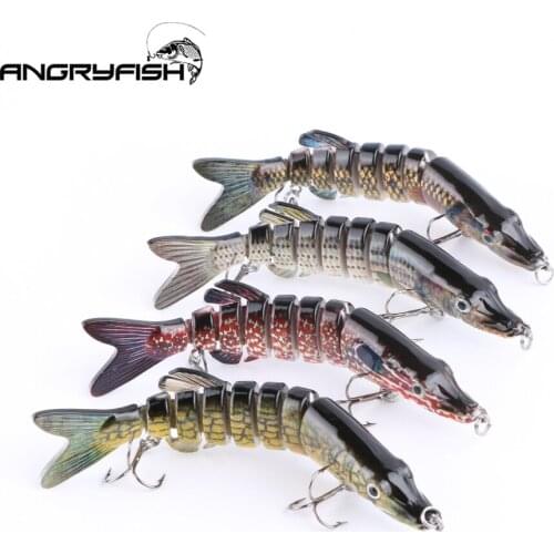 Angryfish 1Pcs Fishing Lure 8 Segments Lure Bait with Artificial Hooks Lifelike hook bait 4 colors