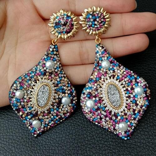 White Pearl titanium cz Druzy Multi color Macacrsite Stud Earrings