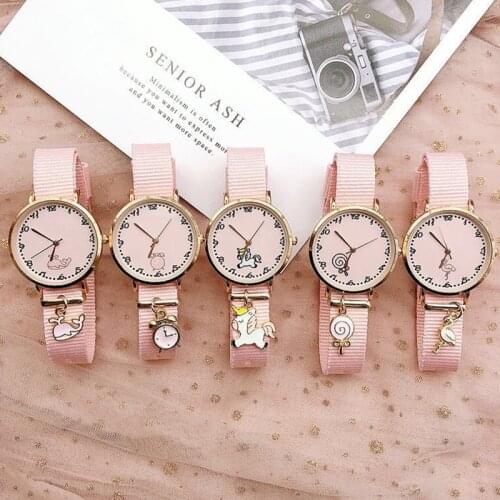 Children Watch Unicorn Flamingo Canvas Strap Dial Quartz Watches Kids Wrist Watches for Boys Girls Xmas Gifts Cartoon Watch