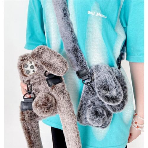 Fluffy Plush Fur Shoulder Strap Case For iPhone 12 Mini 11 13 Pro Max XS Max XR X SE 2020 6 7 8 Plus 5C 5S 4S Neck Lanyard Cover