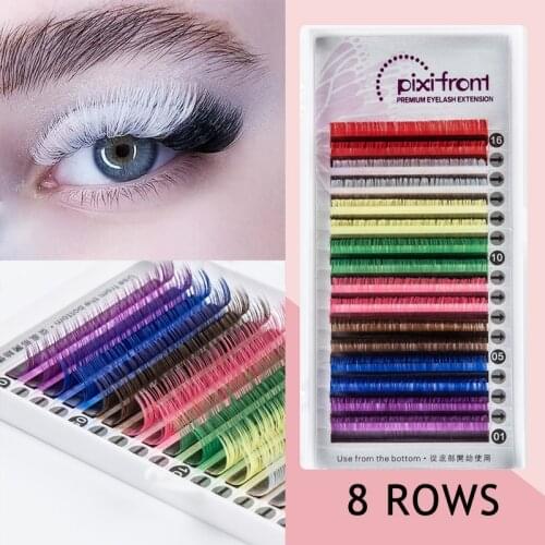 Yellow/Green/red/purple/blue/brown 8colors rain colrful eyelashes extenin, individual color lash