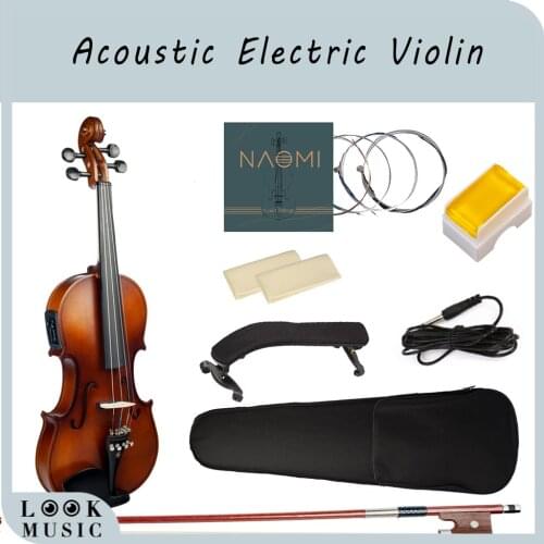 NAOMI 4/4 Electric Violin EQ Acoustic Violin Solid Maple Spruce Wood Violin Ebony Fittings w Case Shoulder Rest Strings