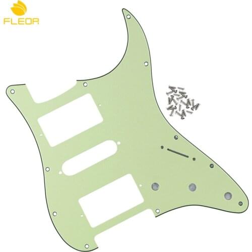 FLEOR 11 Hole ST Electric Guitar Pickguard HSH PVC 3Ply & Screws for Guitar Accessories , Mint Green