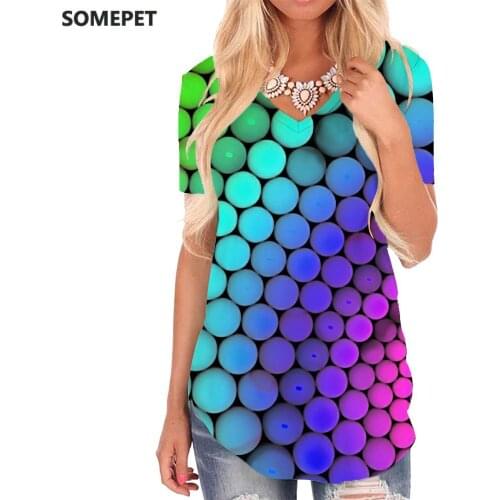 SOMEPET Dizziness T-shirt women Colorful V-neck Tshirt Abstract Tshirts Printed Rainbow Funny T shirts Creativity Shirt Print