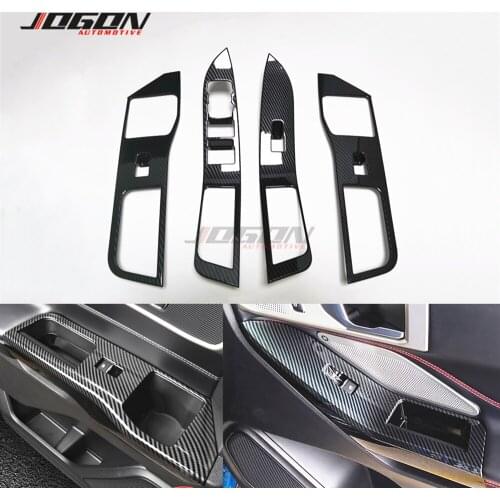 ABS Carbon Fiber Look Door Handle Window Lift Switch Button Panel Cover Trim Frame For Ford Explorer U625 2020 2021