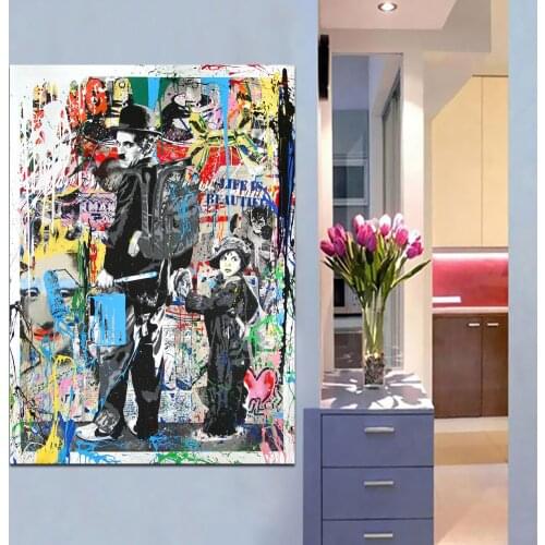 Graffiti Art Chaplin Oil Painting Modern Wall Art Canvas Painting Living Room Decoration Abstract Cuadros Decoracion Salon