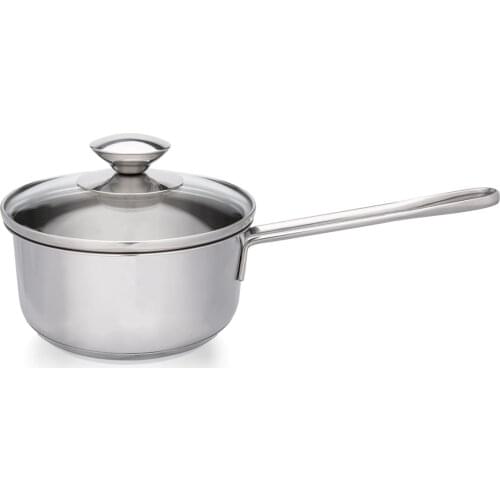 Milk Pan With Glass Lid 14CM 0.9L Kitchen Cooking Small Stainless Steel Soup Stock Pot General Use for Gas and Induction Cooke