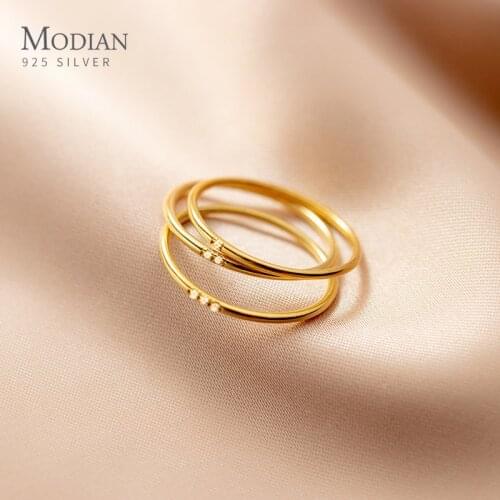 Modian Minimalist Pure 925 Sterling Silver Simple Tiny Stackable Thin Female Finger Ring For Women Fashion Gold Color Jewelry