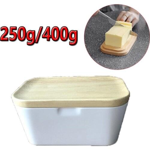 Nordic Butter Dish Box Butter Container Storage Keeper Cheese Food Holder with Wood Cover Sealing Plate Kitchen Tools 250g/400g