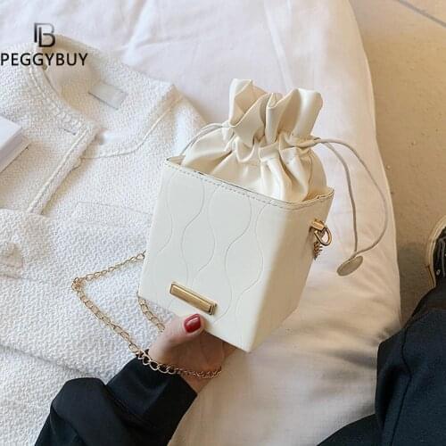 Box Shape PU Leather Crossbody Bags For Women 2021 Mini Drawstring Square Shoulder Handbags Female Travel Summer Cross Body Bag