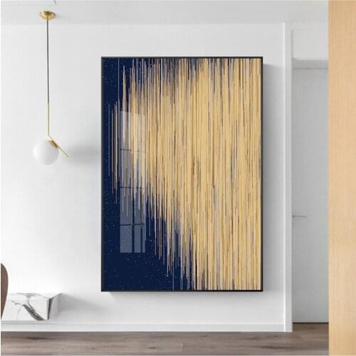 Creative visual arts Golden blue line Vertical bar modern decorative Picture Canvas Wall Art Poster for room hotel office decor