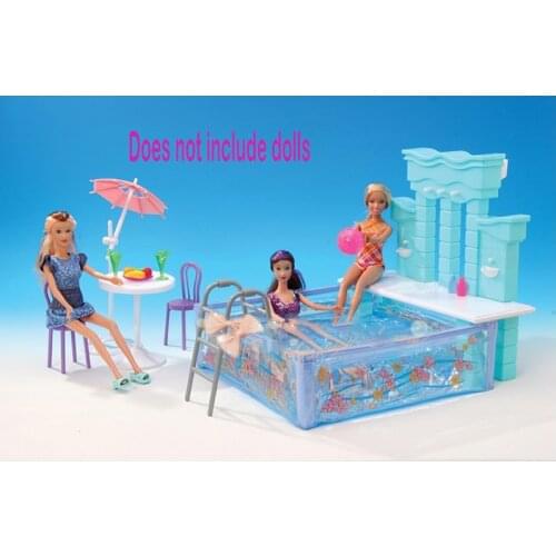 For Barbie Doll Furniture Accessories Toy Summer swimming Pool Wall Water Spray Garden Afternoon Tea Pretend Holiday Gift Girl