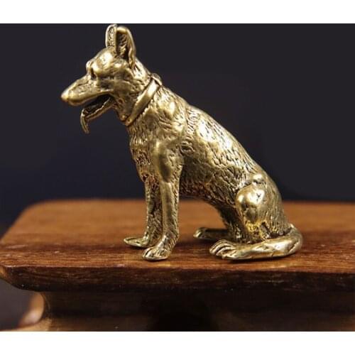 Brass Metal Lucky Fortune Dog Statue Small Ornament Little Puppy Wolf Figurines Chinese Desktop Tea Pet Decoration
