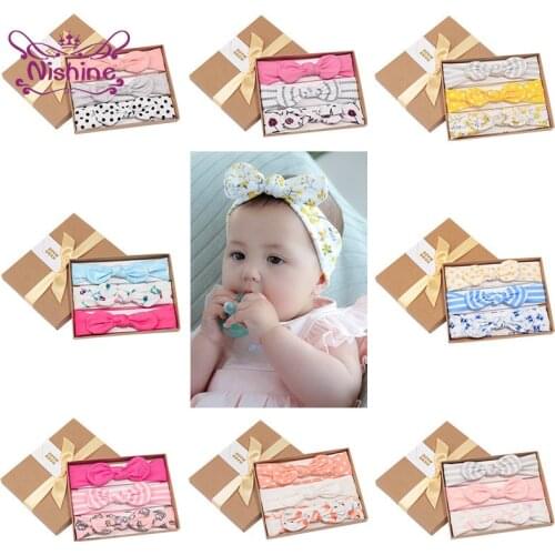 3pcs/lot Fashion Cartoon Animals Pattern Bunny Ears Elastic Hairband Cute Striped Print Knotted Infant Headband Baby Headwear