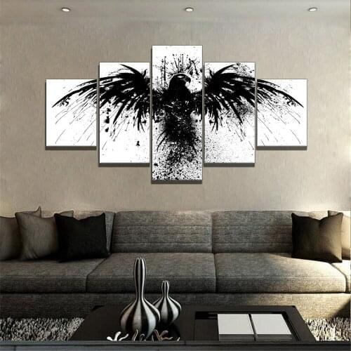 5 Pieces Modular Pictures Canvas Frame Living Room HD Printed Posters Home Wall Art Decor Black Eagle Paintings Abstract