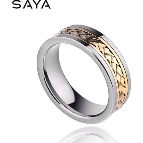 8mm Width Tungsten Men Wedding Rings 2021 High Polished Inlay Gold Comfort Fit, Customized