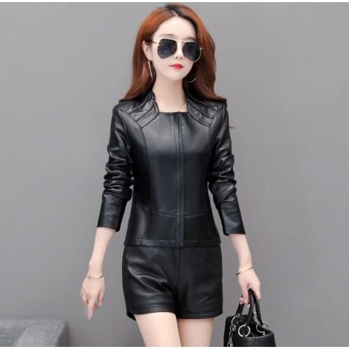 New Womens Slim Faux Leather Jackets M-5XL Ladies Soft PU Leather Motocrycle Zipper Black Jacket Coat Plus Size Female Outerwear