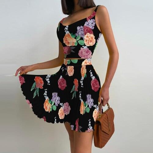 2021 New Fashion Womens Dress Sets Summer Mini Skirts Elegant Off Shoulder Straps Tops Suits For Ladies Two Piece Set Streetwear