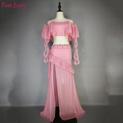 Belly Dance Practice Clothes New 2020 Spring Summer Mesh Training Top Skirt Set Indian Oriental Dancing Performance Costume