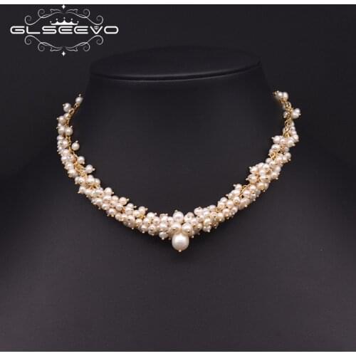 GLSEEVO Natural Freshwater Pearl Noble Charm Chokers Necklaces For Women Wedding Trendy Gift Designer Luxury Fine Jewelry GN0235