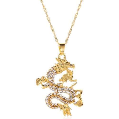 Woozu 2019 CZ Dragon Pendant Necklaces For Women Men Gold Color Jewelry Cubic Zirconia Mascot Ornaments Lucky Symbol Gifts