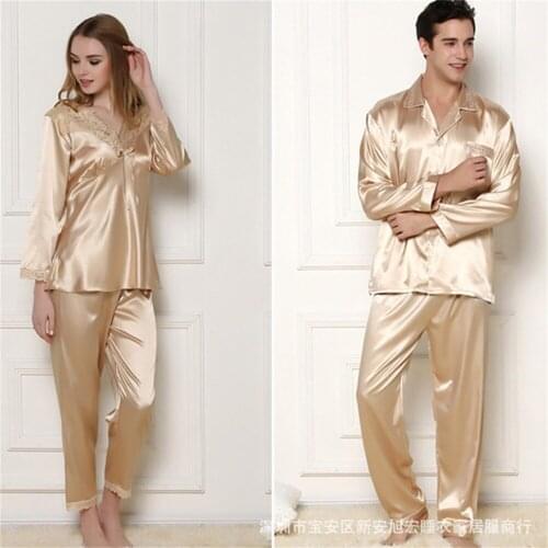 New listing spring and summer men and women sexy silk pajamas cardigan long - sleeved couple loving home service suits