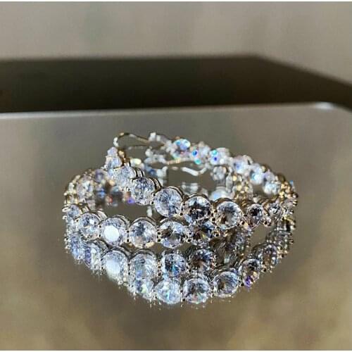 Luxury Female Big White Round Hoop Earrings Gold Silver Color Wedding Earrings Double Zircon Stone Earrings For Women