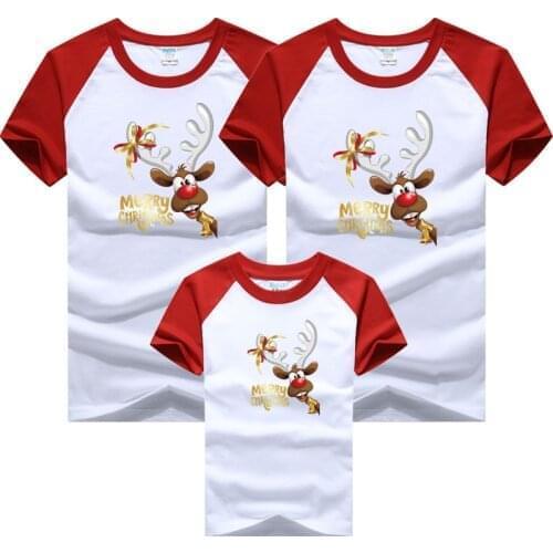 Christmas Mommy and Me Clothes Christmas Family Look Clothes Cartoon deer Baby Kid Dad Mom Matching Family Clothing Short Sleeve
