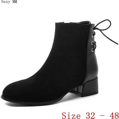 Spring Autumn Low Med Heels Women Ankle Boots Woman Short Boots Med Heel Shoes Small Plus Size 32 - 48