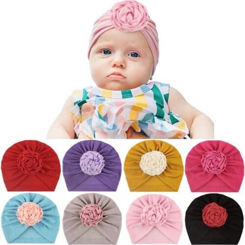 Baby Satin Ribbon Hat Turban Flower Newborn Baby Girl Beanie Cap Autumn Winter Infant Toddler Kids Girls Velvet Indian Hats