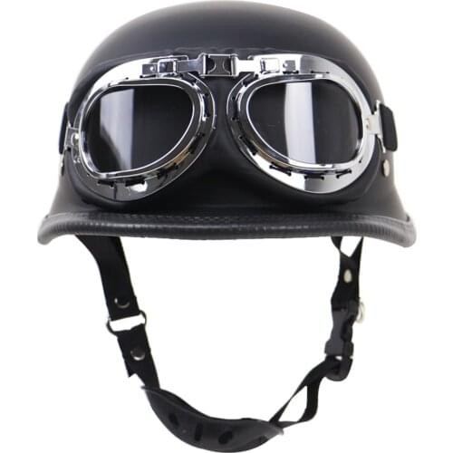 1PC Motorcycle Retro Half Helmet Outdoor Riding Protective Helmet with Glasses Size S-XXL,Matt Black or Bright Black