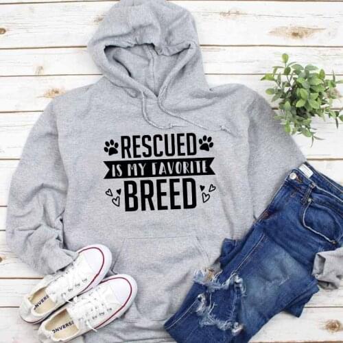 Unisex Funny Dog Mom Sweatshirt Rescued Is My favorite Breed Pullover Stylish Cotton Dog Slogan Graphic Hoodies Gift Jumper Tops
