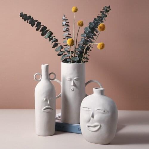 Jingdezhen Vegetarian Dried Flower Vase Ceramic Decoration Abstract Face Creative Showroom Modern Ceramic Flower Arrangement
