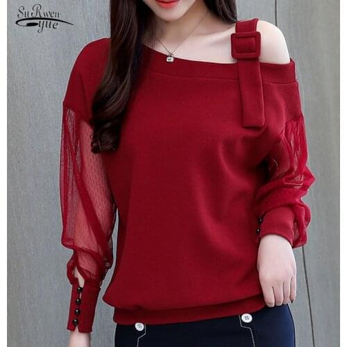 2021 Women Spring New Blouse Camisas Mujer Women Tops and Blouses Sexy Off Shoulder Top Chiffon Blouse Blusas Mujer De Moda 1224