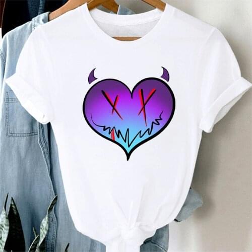 Women Graphic heart Printing Fashion 90s Cute Basic Watercolor Short Sleeves Lady Clothes Top Tees Female Tshirts T-Shirt