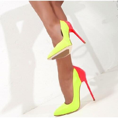 2021 Spring High Heel Pu Material Womens Pointed Party Wedding Shoe For Woman Plus Size Heels 12cm Yeollow Color 33