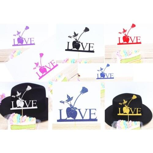 1pc Multi Colors Love Cake Flag Topper Heart Flower Flags Love Wedding Birthday Party Cake Baking Supplies