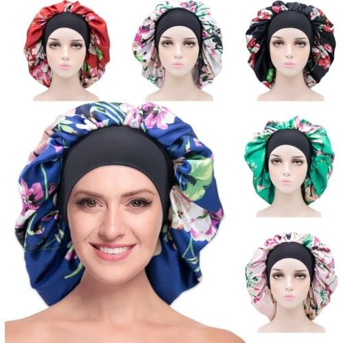 2021 New fashion print satin bonnets sleep caps double sided beanie silk night cap for ladies hair care beauty shower hat