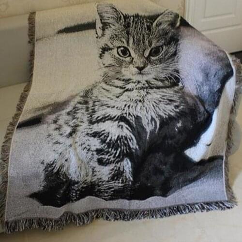 3D Vintage Knitted Cotton Tapestry Bed Sheet Gremial Tassel Cat Sofa Decorative Travel Picnic Classical Carpet Throw Blankets