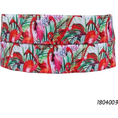 50 yards/lot) Free shipping high quality flamingo patterns fold over elastic for hair bands