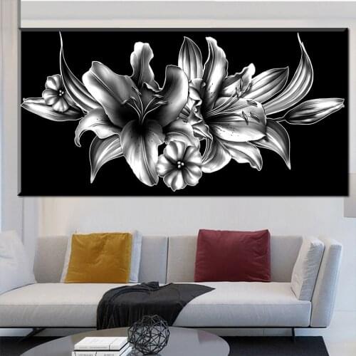 5D DIY Diamond Painting Lily Flower On Black Background Diamond Embroidery Cross Stitch Full Square Round Drill Home Decor