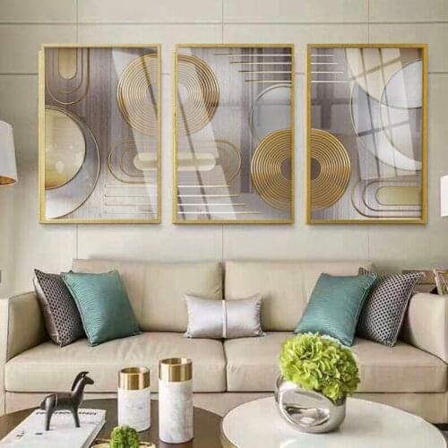 Abstract Golden Line Circle Wall Art Poster Metal Geometry Canvas Painting Modern Decorativ Pictures for Living Room Home Decor