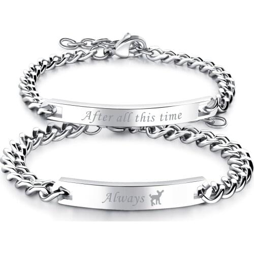 BONISKISS Lovers' Charm Gift For Valentines Day Bijoux Couple Bracelets Stianless Steel Customize Jewelry Bangles Lady And Men