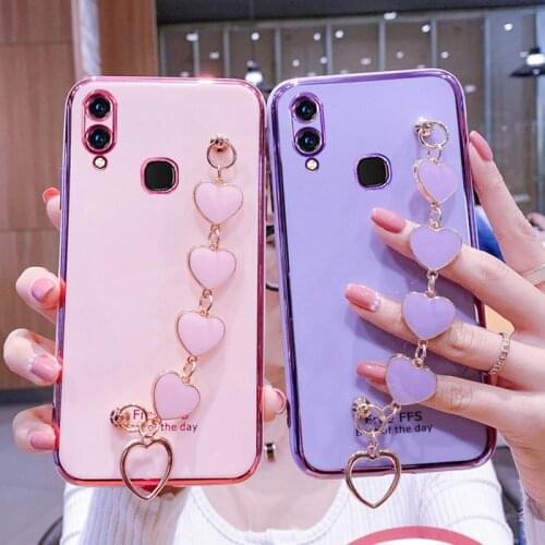 Wrist Bracelet Phone Case For Vivo Y85 Case Luxury Love Heart Chain Plating Cover Capa Vivo Y81 Y83 Y85 Soft Silicone Shockproof