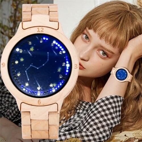 LED Lights Display Wood Watches Electronic Creative Ladies Full Wooden Bracelet Watch Folding Clasp Women Wristwatch